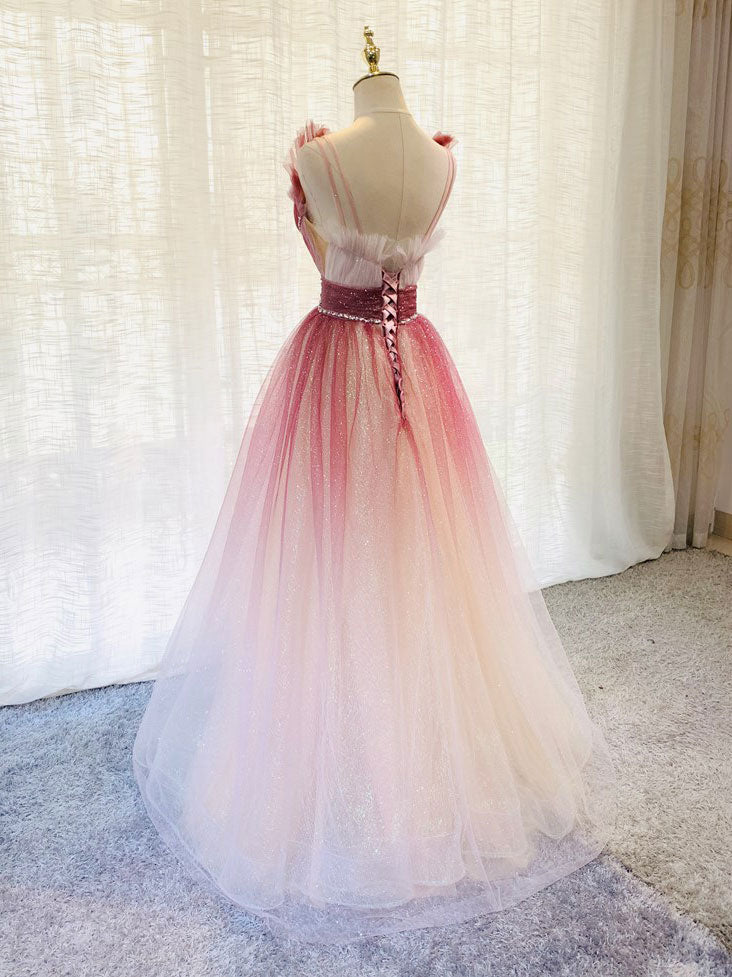 Burgundy V Neck Tulle Sequin Long Formal Prom Dresses Burgundy Formal Dresses