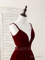 Burgundy V Neck Velvet Short Prom Dress, Burgundy Homecoming Dress