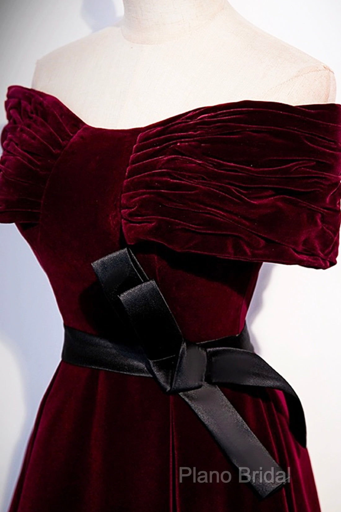 Burgundy Velvet Floor Length Formal Prom Dresses, Elegant Off The Shoulder Party Dresses Secondary image