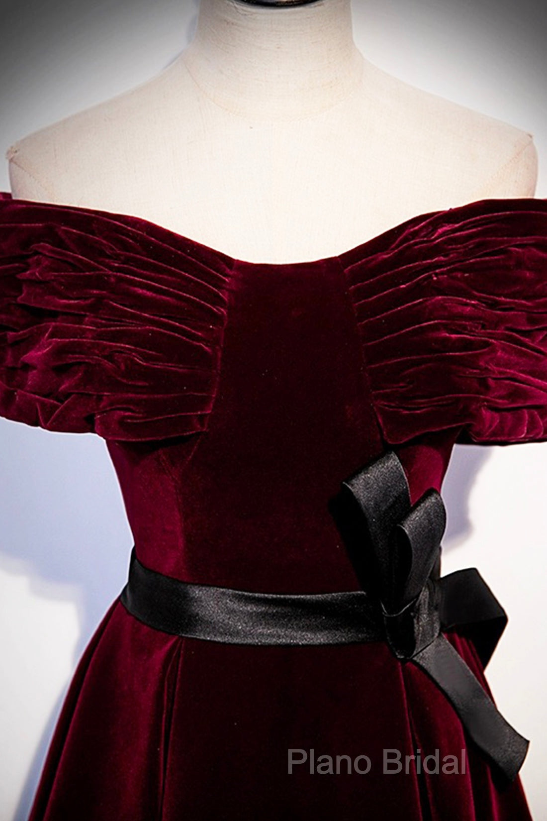 Burgundy Velvet Floor Length Formal Prom Dresses, Elegant Off The Shoulder Party Dresses