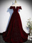 Burgundy Velvet Long Formal Prom Dresses, Burgundy Long Formal Dresses