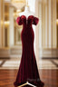 Burgundy Velvet Long Formal Prom Dresses, Burgundy Off Shoulder Pearl Evening Dresses
