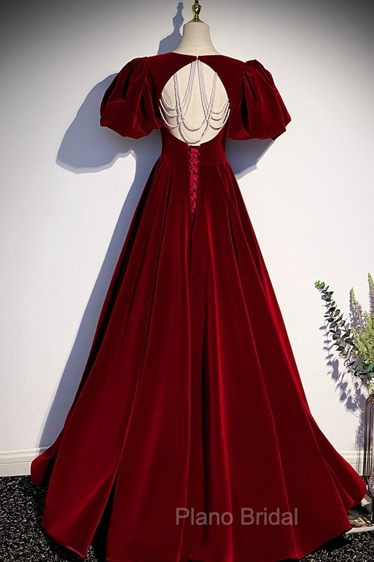 Burgundy Velvet Long Formal Prom Dresses Evening Dresses Secondary image