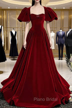 Burgundy Velvet Long Formal Prom Dresses Evening Dresses
