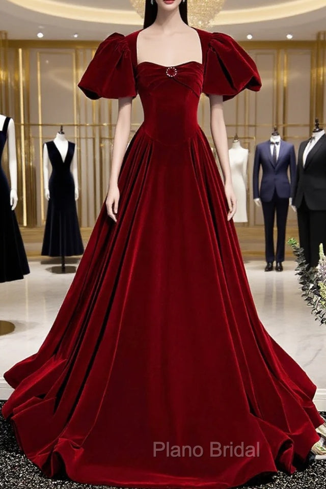 Burgundy Velvet Long Formal Prom Dresses Evening Dresses