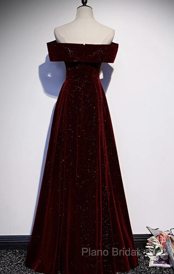 Burgundy Velvet Long Formal Prom Dresses Evening Dresses