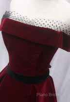 Burgundy Velvet Long Formal Prom Dresses, A-Line Formal Dresses