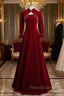 Burgundy Velvet Long Sleeve Formal Prom Dresses