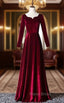 Burgundy Velvet Long Sleeve Square Formal Prom Dresses