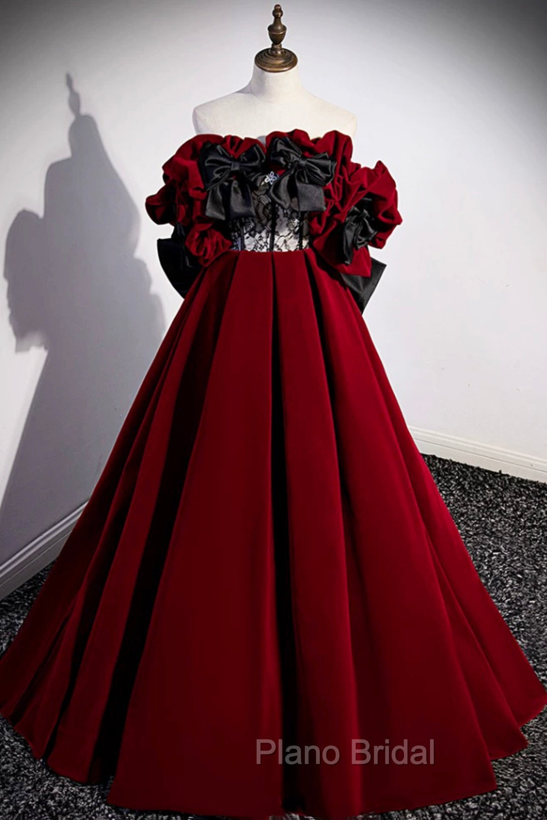 Burgundy Velvet Off the Shoulder Floor Length Formal Prom Dresses Secondary image