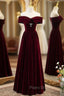 Burgundy Velvet Off the Shoulder Formal Prom Dresses