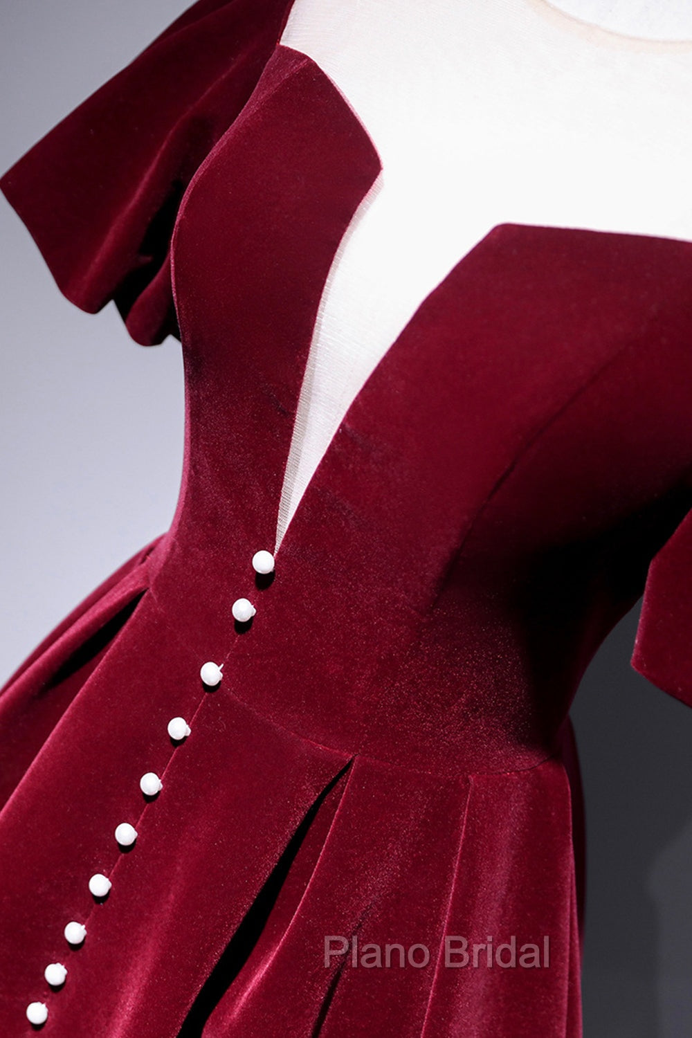 Burgundy Velvet Short Formal Prom Dresses, Cute A-Line Party Dresses