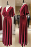 Burgundy Velvet Winter Formal Dresses V-Neck Long Bridesmaid Dresses