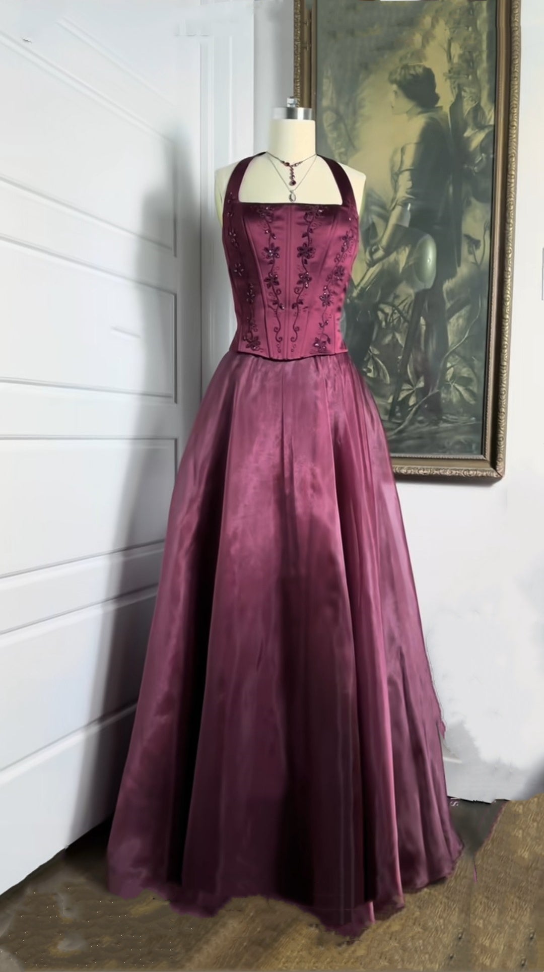 Burgundy Red Vintage Elegant Shiny Beaded Long Tulle Ball Gown Formal Evening Dresses Party Dresses Main image