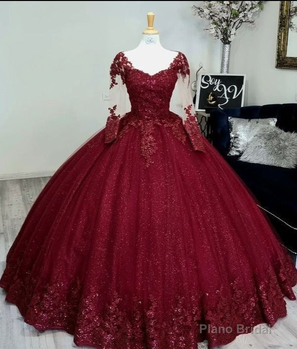 Glitter Long Sleeve Princess Wine Quinceanera Dresses Embellished Sweet 16 Dress Main image