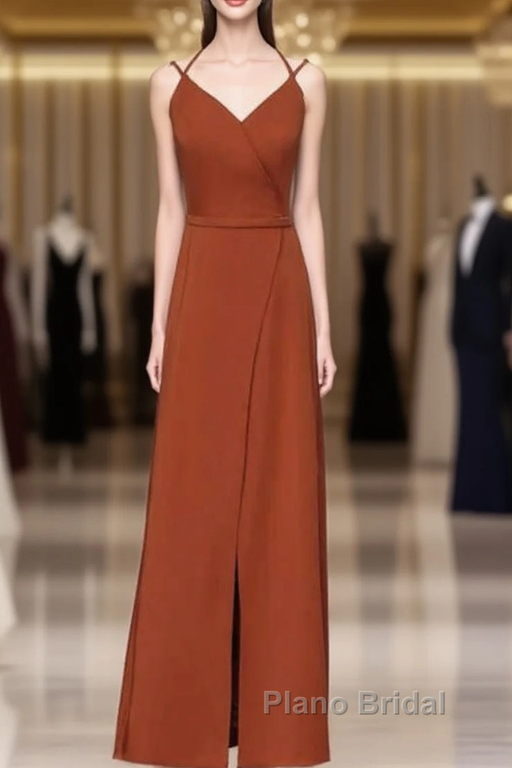 Burnt Orange Slit Bridesmaid Dresses With Straps Main image