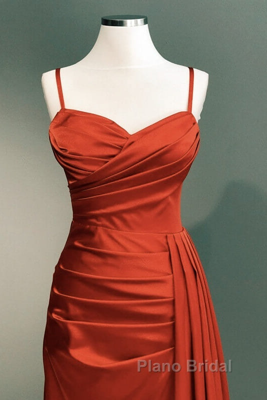 Burnt Orange Sweetheart Slit Satin Spaghetti Straps Dresses Secondary image