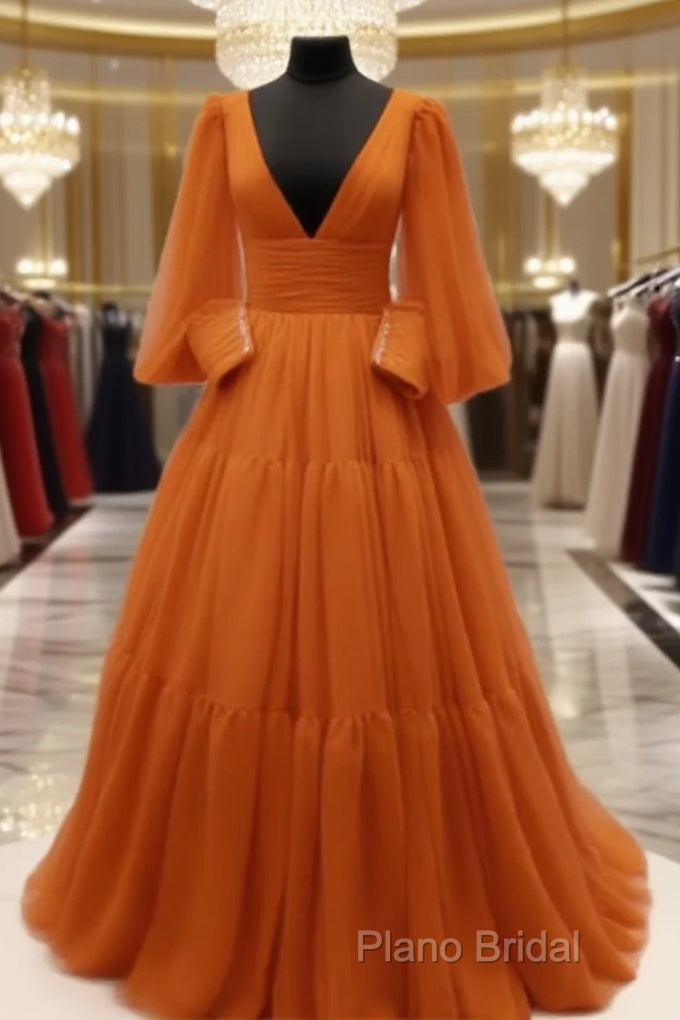 Burnt Orange Tulle V-Neck Ball Gown Dresses Main image