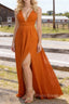 Burnt Orange V Neck Chiffon Floor Length Bridesmaid Dresses Long Bridesmaid Dress With Pleated Split