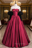Burugndy Satin Strapless Black Velvet Long Sleeve Formal Prom Dresses