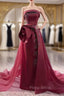 Burugndy Tulle Strapless Sequins Beading Formal Prom Dresses