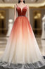 Burugndy Tulle Velvet Spaghetti Straps Formal Prom Dresses