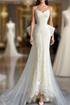 Buyishang Wedding Dresses A-Line Notch lapel collar Long Sleeve Court Train Satin Bridal Gowns With Solid Color