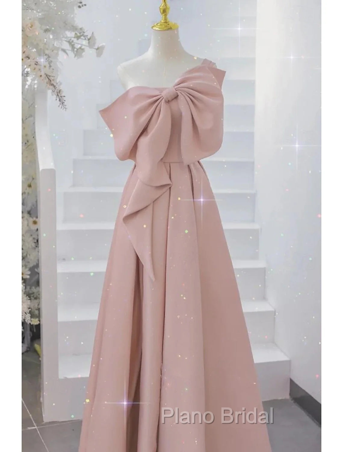 Buyishang Wedding Dresses A-Line One Shoulder Sleeveless Floor Length Taffeta Bridal Gowns With Bow(s) Secondary image