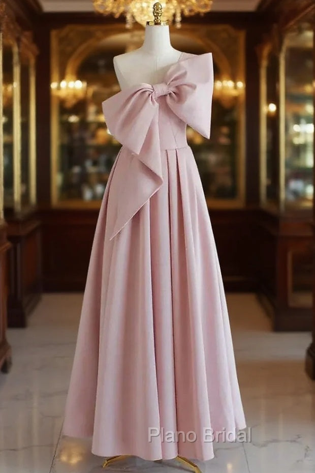 Buyishang Wedding Dresses A-Line One Shoulder Sleeveless Floor Length Taffeta Bridal Gowns With Bow(s) Main image
