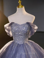 Buyishang Wedding Dresses Ball Gown Off Shoulder Short Sleeve Floor Length Organza Bridal Gowns With Beading