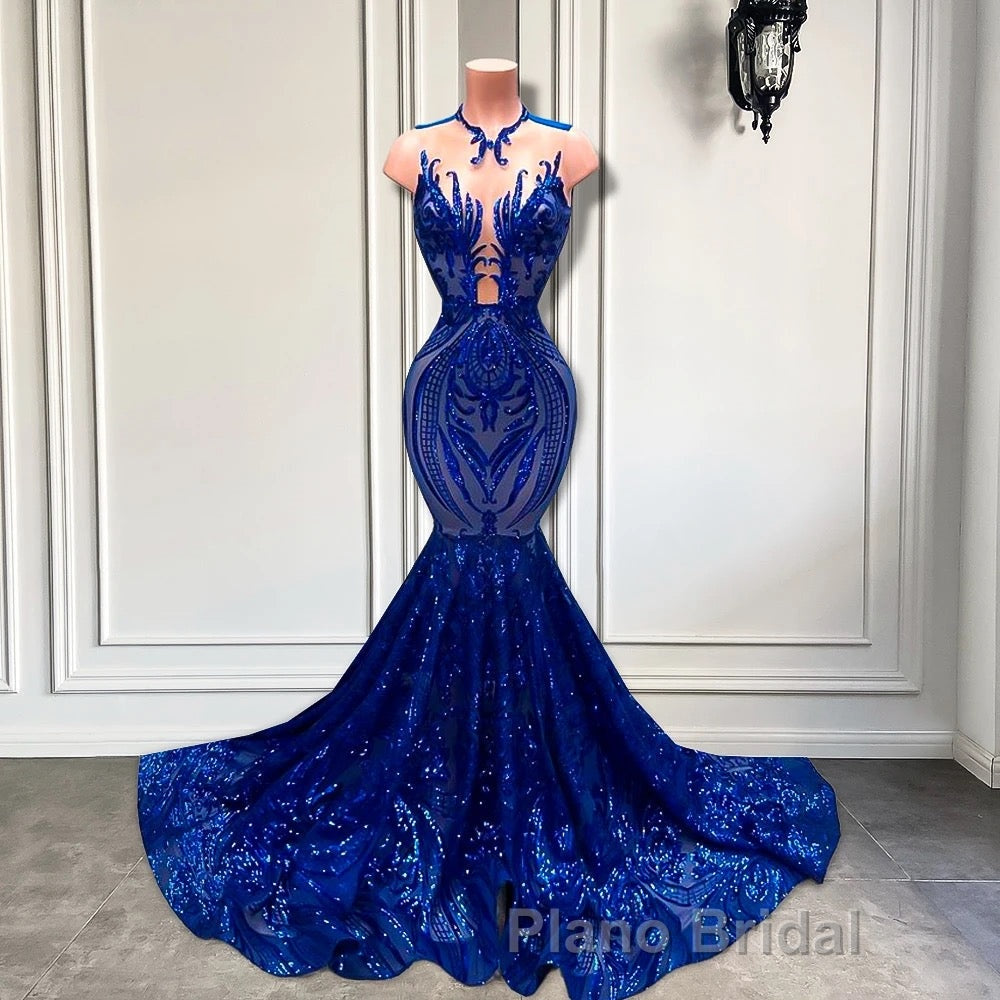 Sequins Royal Blue Sleeveless Mermaid Formal Prom Dress Secondary image
