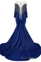 Deep V-neck Shiny Royal Blue Long sleeves Mermaid Formal Prom Dress