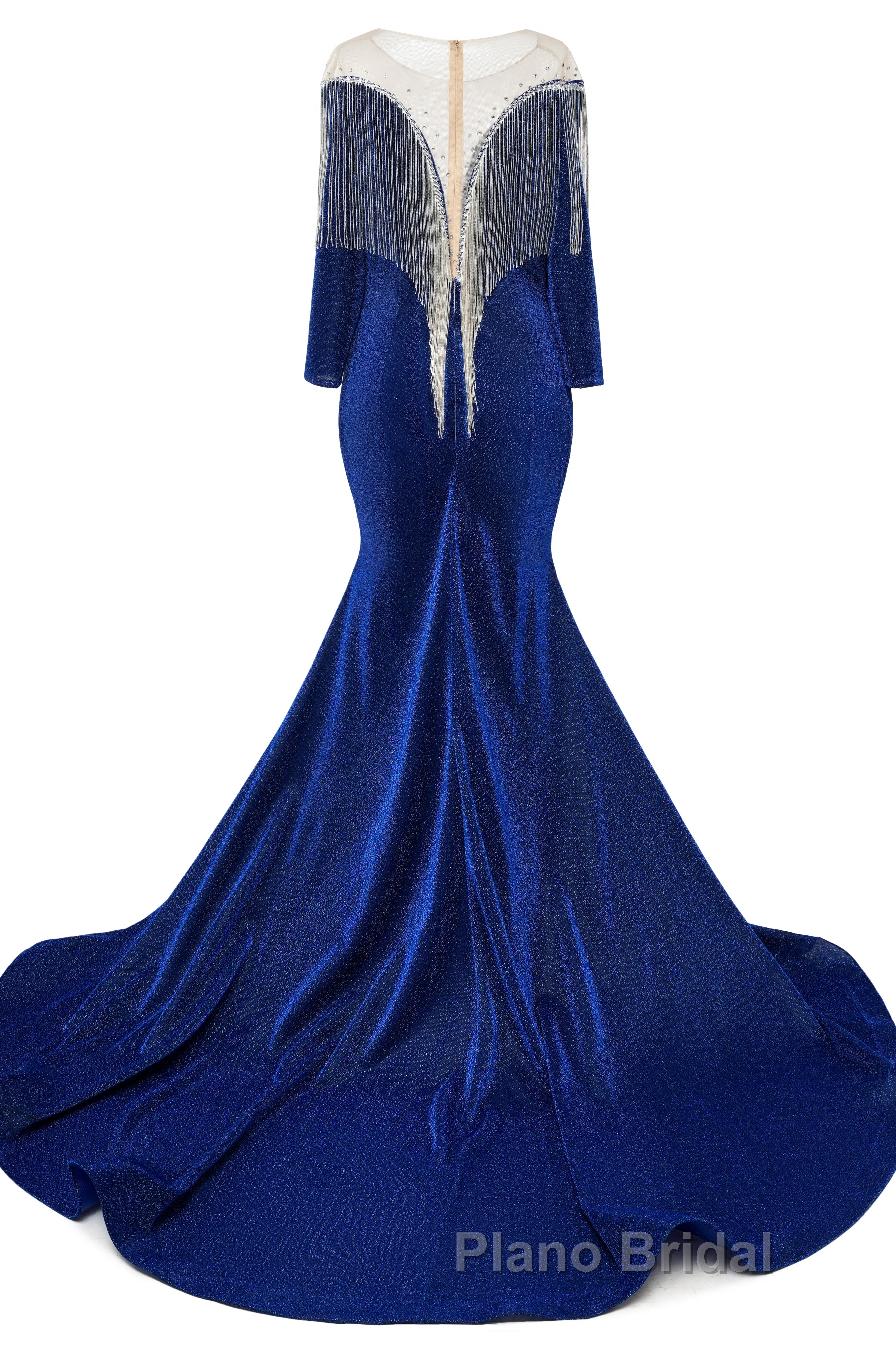 Deep V-neck Shiny Royal Blue Long sleeves Mermaid Formal Prom Dress