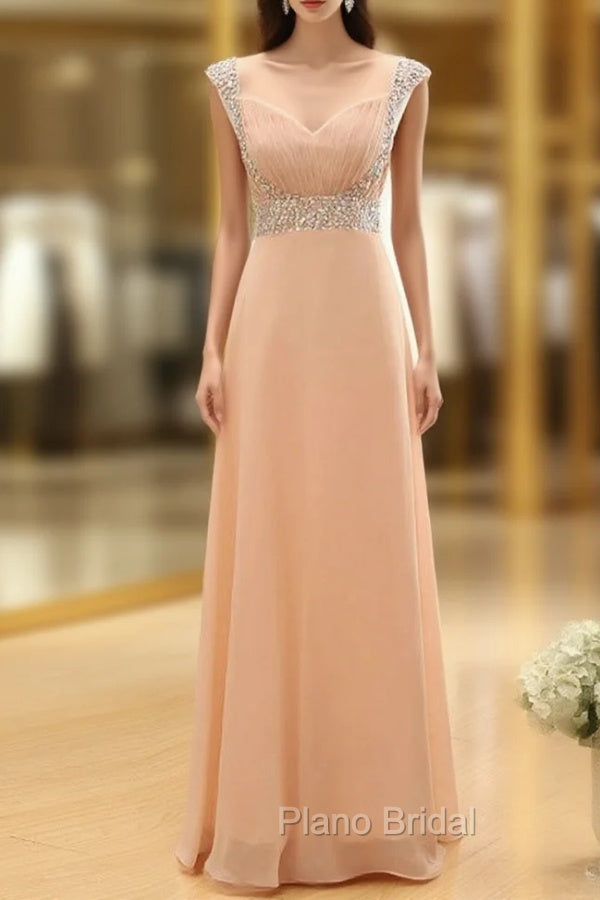 Cap Pink Chiffon Sequins V-neck Backless Bridesmaid Dresses Main image