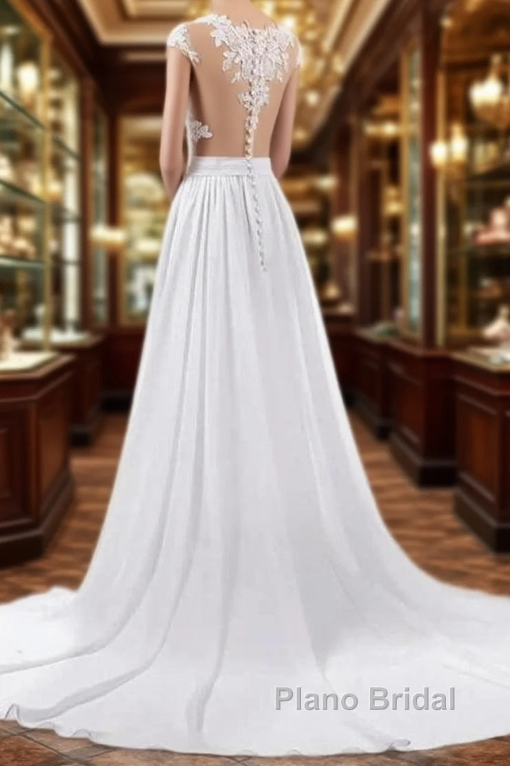 Cap Sleeve Appliques Chiffon A-line Wedding Dress Main image