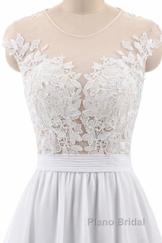 Cap Sleeve Appliques Chiffon A-line Wedding Dress