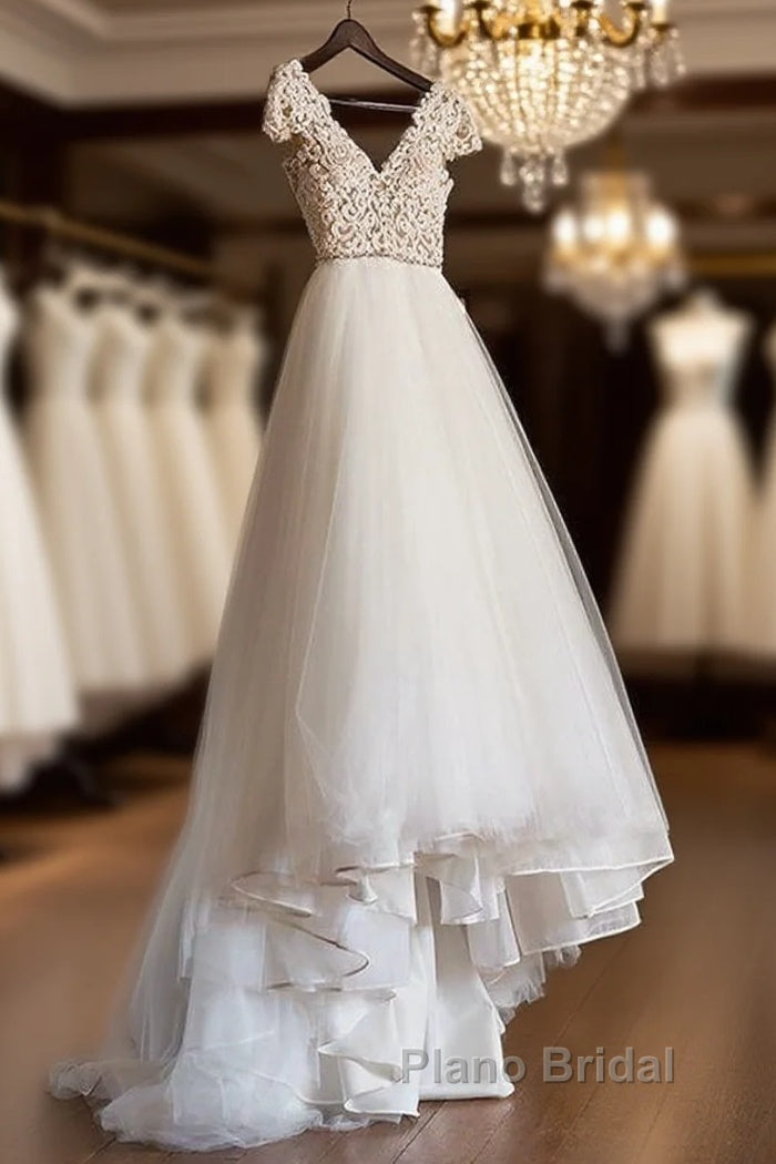 Cap Sleeve Appliques Lace Tulle Wedding Dresses, Formal Bridal Gowns Formal Prom Dresses