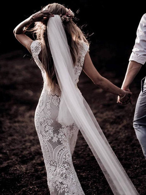 Cap Sleeve Sheath Boho Wedding Dresses Vintage Lace Rustic Wedding Dresses Secondary image