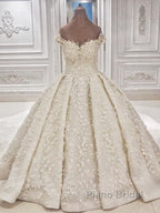 Cap sleeves Off the shoulder Lace Appliques Ball Gown Wedding Dress