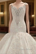 Cap Sleeves Sparkle Diamond Fit and Flare Wedding Dresses Online