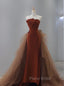 Caramel Color Tulle Strapless Formal Prom Dresses