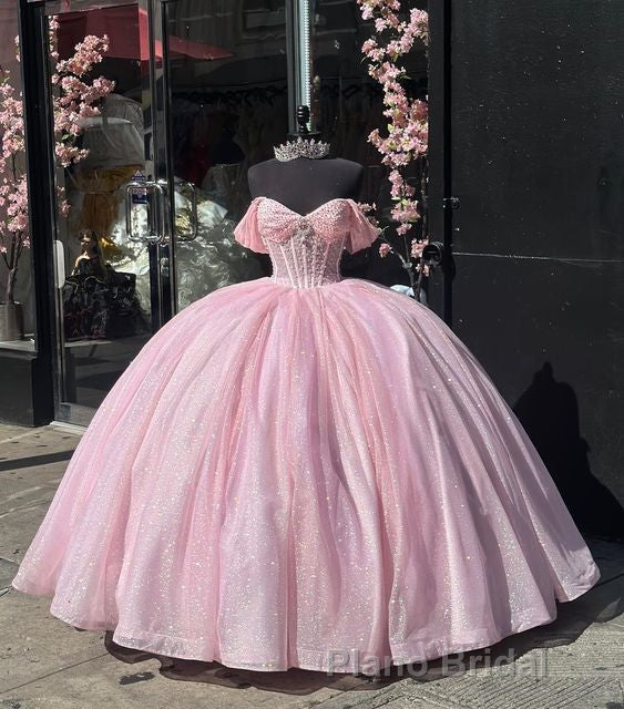 Carine | Glitter Off The Shoulder Pink Ball Gown Quinceanera Dresses Secondary image