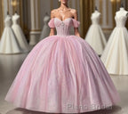 Carine | Glitter Off The Shoulder Pink Ball Gown Quinceanera Dresses