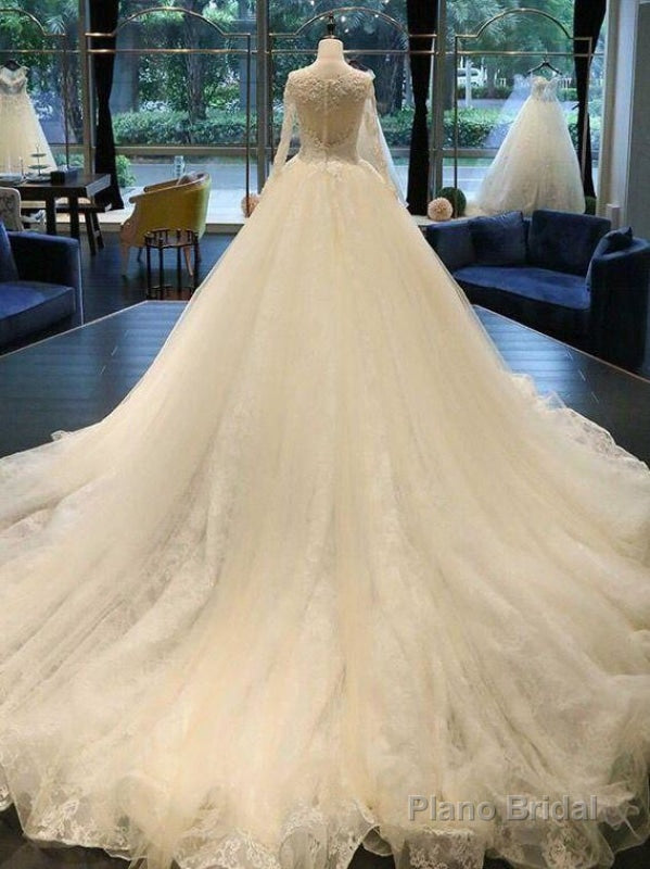 Cathedral Train Appliques Long Sleeve A-line Wedding Dresses Secondary image