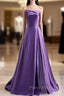 Causal Dark Purple Satin Strapless Formal Prom Dresses