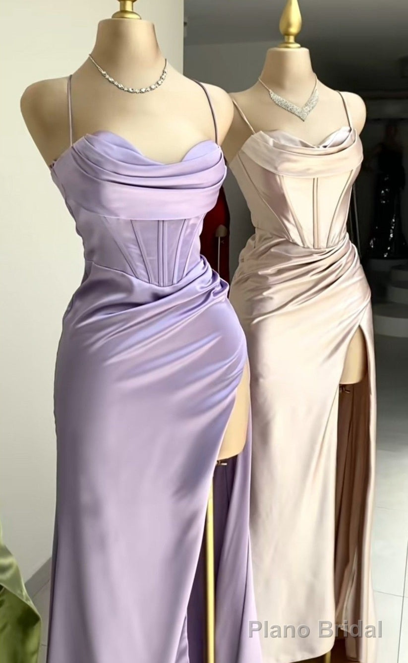 Spaghetti Straps Lilac Evening Party Dresses, Popular Silk Satin Prom Dresses, High Quality Bridesmaid Dresses Main image