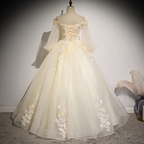 Beautiful Ivory Tulle Long Sleeves Floral Sweet 16 Gown Party Gowns Prom Dress