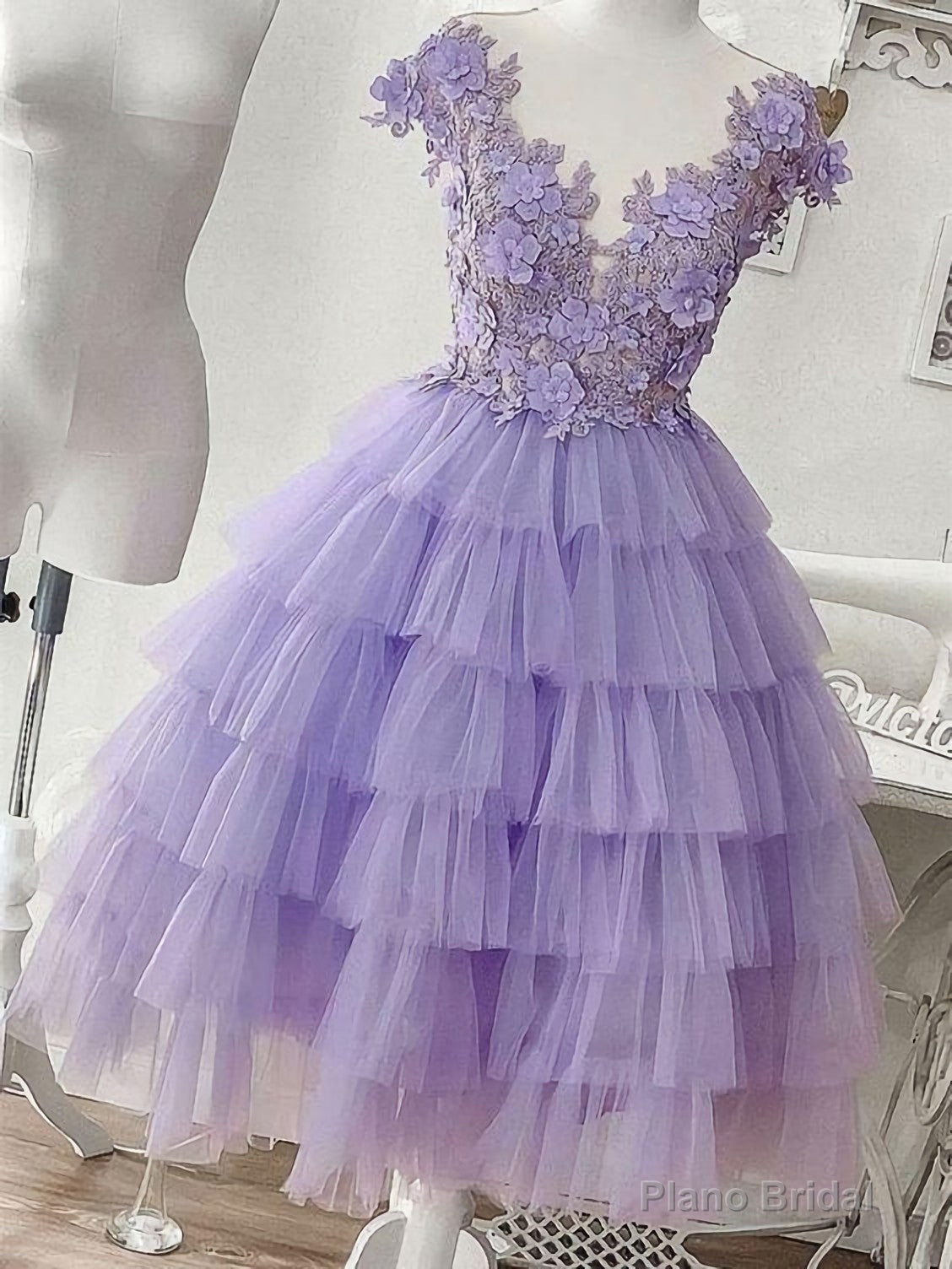 Purple Tulle Applique Short Homecoming Dress, Homecoming Dress Secondary image
