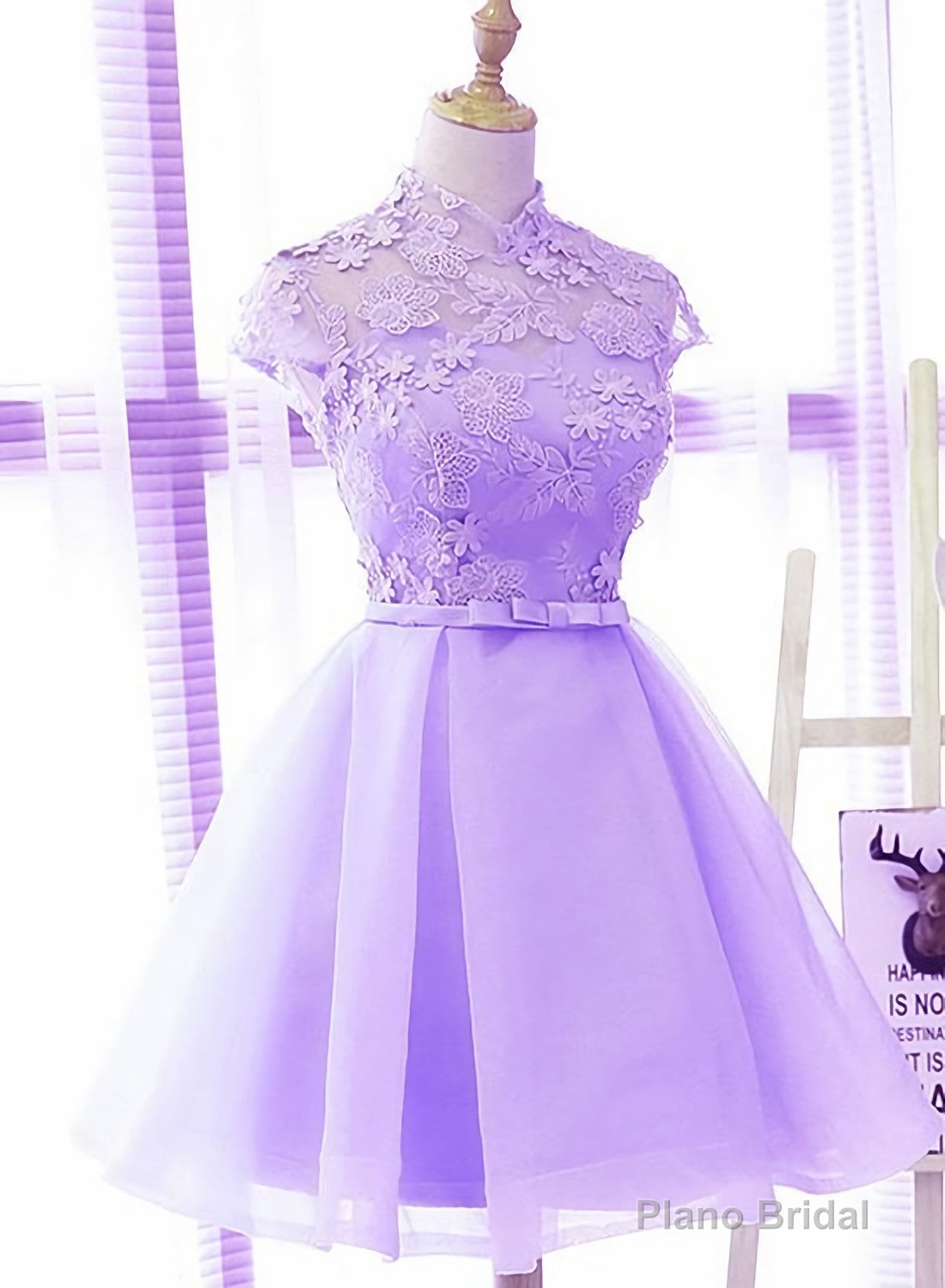 Cute High Neckline Lavender Short Graduation Dress, Homecoming Dress Main image