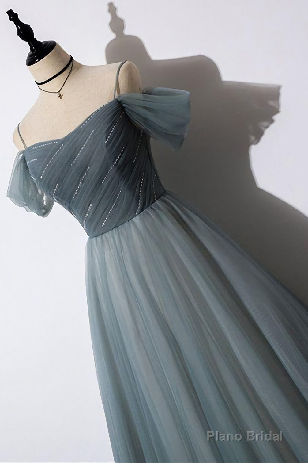 Off The Shoulder Grey Tulle Prom Dress Secondary image